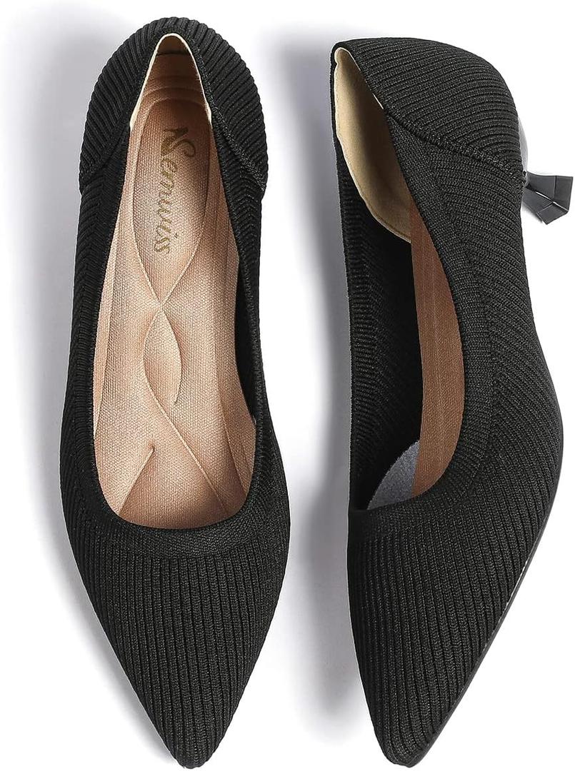 Semwiss Women's Low Heel Classic Pumps Pointed Toe Kitten Heels ShoesComfortable Casual Pumps for Women Dressy (6, Black)