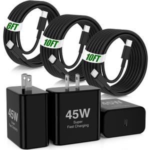 45W Super Fast Charger Type C for Samsung,3Pack USB C Fast Charging Block with 10/10/6FT Type C Charging Cord for Samsung Galaxy S24/S23/S22,Android,Galaxy Tab A9+ Tablet, iPhone 17 16 Pro Max