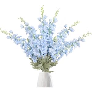 IPOPU 33.5 in Fake Flowers Delphinium Artificial Flowers Silk Flowers 6 PCS Light Blue Larkspur Artificial Flowers Long Stem Flowers for Tall Vase Home Wedding Party Decor (Light Blue)