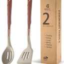 MANJIA Silicone Spatulas Set, Nonstick Silicone Spoon & Turner Spatula Set, Serving Spoon kitchen Spatula for Cooking Fish, Eggs,Flipper, Cooking Utensils Set 2pcs (khaki-slotted spoon & spatula)