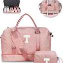 Vogewood Birthday Gifts for 11 12 13 14 15 16 17 18 Year Old Girls Gifts-Initial Duffle Bag with Shoe Compartment, Letter Travel Bag with Makeup Bag，Birthday Gift GraduatIion Gifts for Her (Letter T)