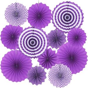 LRCXL 12PCS Party Hanging Paper Fans Set, Fiesta Round Pattern Paper Garlands Decoration Party Supplies for New Year Baby Shower Birthday Wedding Graduation Events Accessories(Purple)