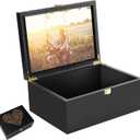 Larger Wooden Memory Keepsake Boxes With Hinged Lids and a photo frame inside the lid - Decorative Storage Box With a Hinge Lids For Picture Letter Time Capsule - 5.3“*8.6”*11.7“ - Black Engraving