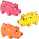 POPLAY 3PCS Squeaky Latex Grunting Pig Dog Toys, 4 Inch Prank Nosie Maker Puppy Chew Toys Rubber Squeeze Gift for Dogs