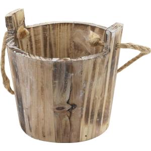 MY MIRONEY 20 OZ Plant Pots, Vintage Wooden Barrel Planter - Solid Rustic Garden Flower Pot with Metal Handles & Frame for Indoor Planter, Office Home Decor, Garden Home Plants, 5.12" x 3.82"