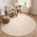 GENIMO Soft 8FT Round Rug Beige Washable for Living Room, High Low Pile
