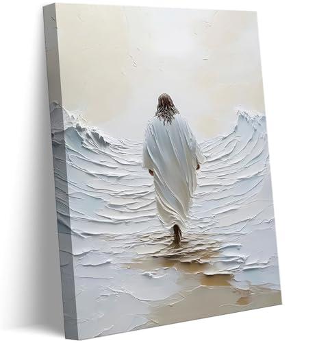 Jesus Walking On Water Canvas Wall Art Jesus Walking On Water Back Wall Decor Picturemodern Christian Bible Stories Poster Print Painting for Christian Home Decoration Prepare To Hang