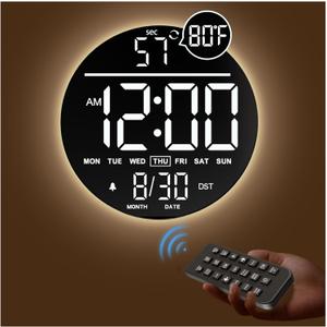 JALL 10" Large Digital Wall Clock with Seconds, Alarm Countdown Timer, Big LED Display, RGB Color, DST, Temperature, Mounted for Bedroom Living Room Office Classroom Gym, Xmas Birthday Gift, White