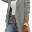 Womens Casual Long Sleeve Blazers Solid Color Knit Blazer Work Office Open Front Blazer Jacket Grey Medium
