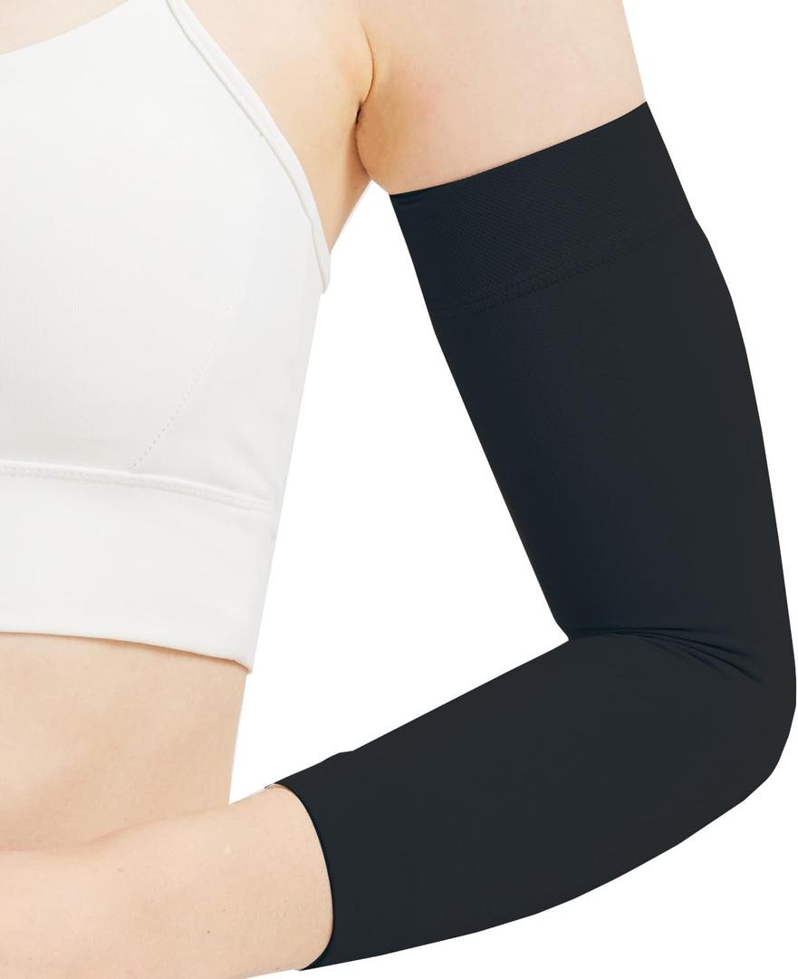 Compression Lymphedema Arm Sleeves for Women, 20-30 mmHg Full Arm Support for Swelling Recovery Circulation (XX-Large, Black)