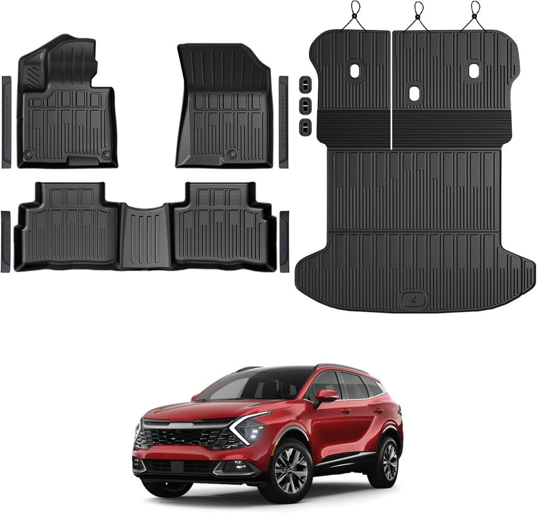Floor Mats for Kia Sportage Gas 2023-2026, All Weather Floor Mats Trunk Cargo Liner with Backrest Protectors Accessories, Full Coverage Set (Not fit Hybrid)