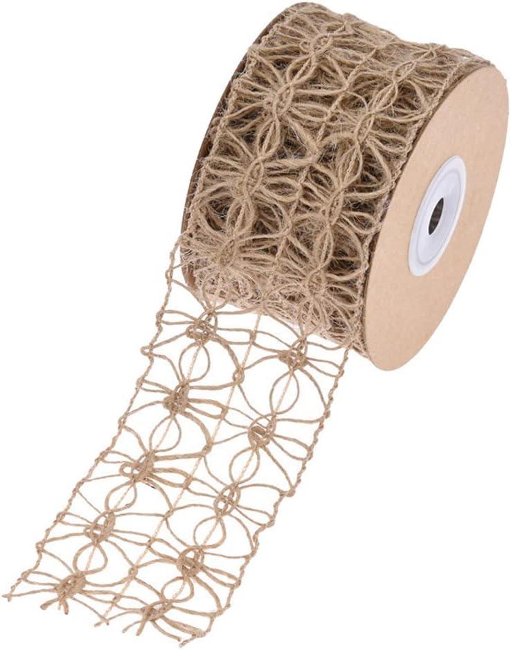 2 x 1 Roll Flower Mesh Burlap Wired Ribbon Mesh Burlap Fabric Ribbon Burlap Net Ribbon Rustic Decorative Craft Ribbon Wrapping Ribbon for DIY Craft Wrapping Wedding Decoration, 2 Inch x 5 Yards