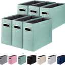 6 Packs Letter Size File Organizer, File Folders Organizer, Fabric Storage Box, Collapsible Paper Organizer with Metal Handle, Smooth PVC Rails, Only Box (Green)