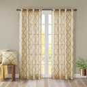 Madison Park Saratoga Single Window Curtain Light Filtering Fretwork Print 1 Panel Grommet Top Drape for Living Room Bedroom and Dorm, 50x95, Beige/Gold