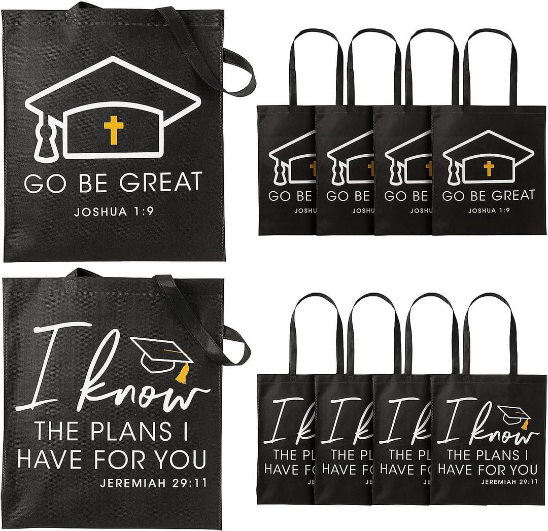 Fun Express Religious Graduation Black Tote Bags, 12 Pieces