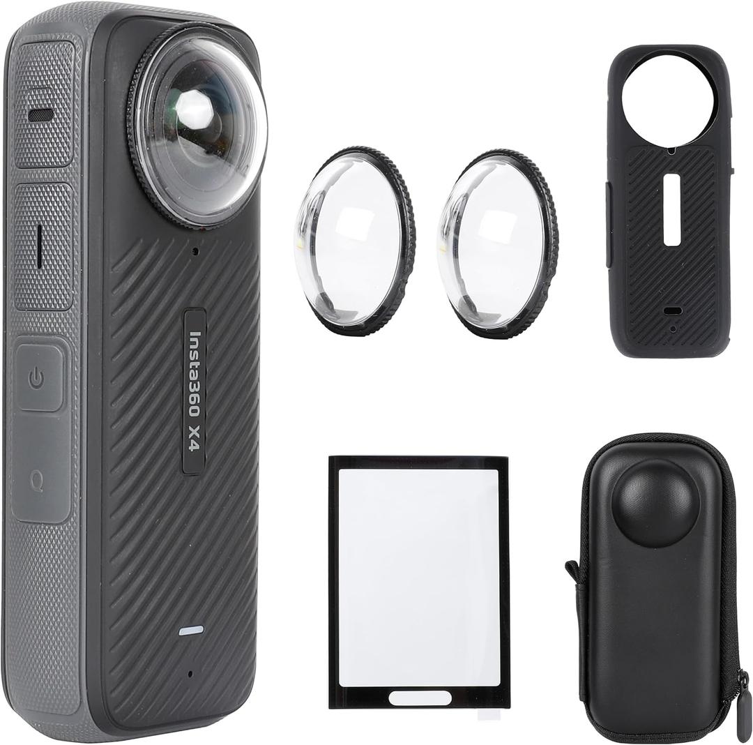 PellKing Camera Protective Accessories Kit for Insta360 X4, Insta 360 X4 Bundle Include Lens Guard/Silicone Protective Cover/Screen Protectors/Camera Case
