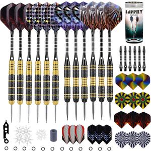 Darts Metal Tip Set, 20 Grams and 24 Grams Steel Tip Darts Set, Professional Metal Tipped Darts with Sharpener Tool Kit, Aluminum Shafts, Brass Barrels, Carrying Case, Extra Flights, Dart Accessories