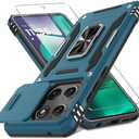 DEERLAMN Case Compatible with Moto G Stylus 5G 2025 Built in Slide Camera Cover+Screen Protector(1 Pack), Rotated Ring Kickstand Military Grade Shockproof Protective Cover-Light Blue