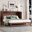 KEIKI Queen Size Cabinet Murphy Bed with Charging Station and Drawer, Multiple Storage Foldable Hideaway Wall Murphy Bed Frame with Solid Slat, No Box Spring Needed, Easy Assembly, for Bedroom, Walnut