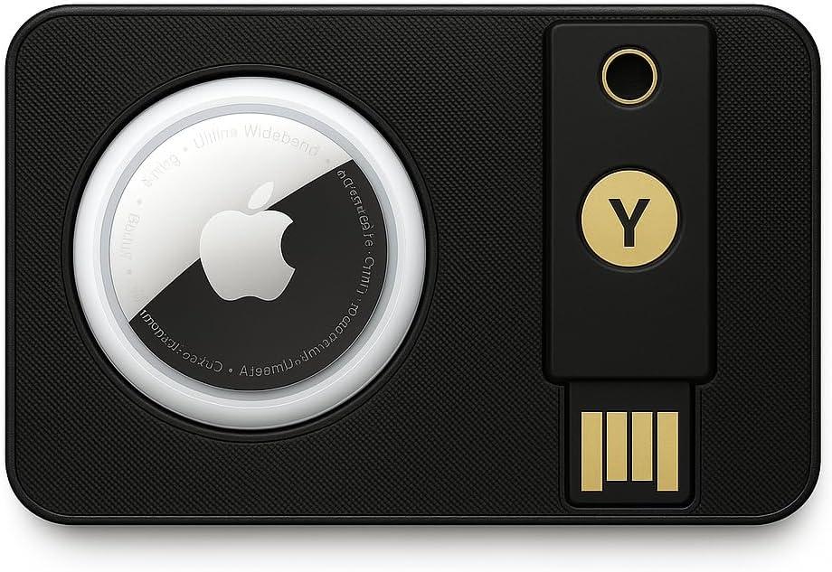 YubiKey 5 NFC Card Holder with AirTag Slot Anti-Loss Tracking Wallet Insert for Everyday Carry (2-Pack, Black)