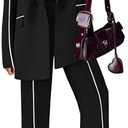 PRETTYGARDEN Women's Fall Spring 2 Piece Blazer Outfits Business Casual Oversized Jacket Wide Leg Work Pants Dressy Suit Set, S
