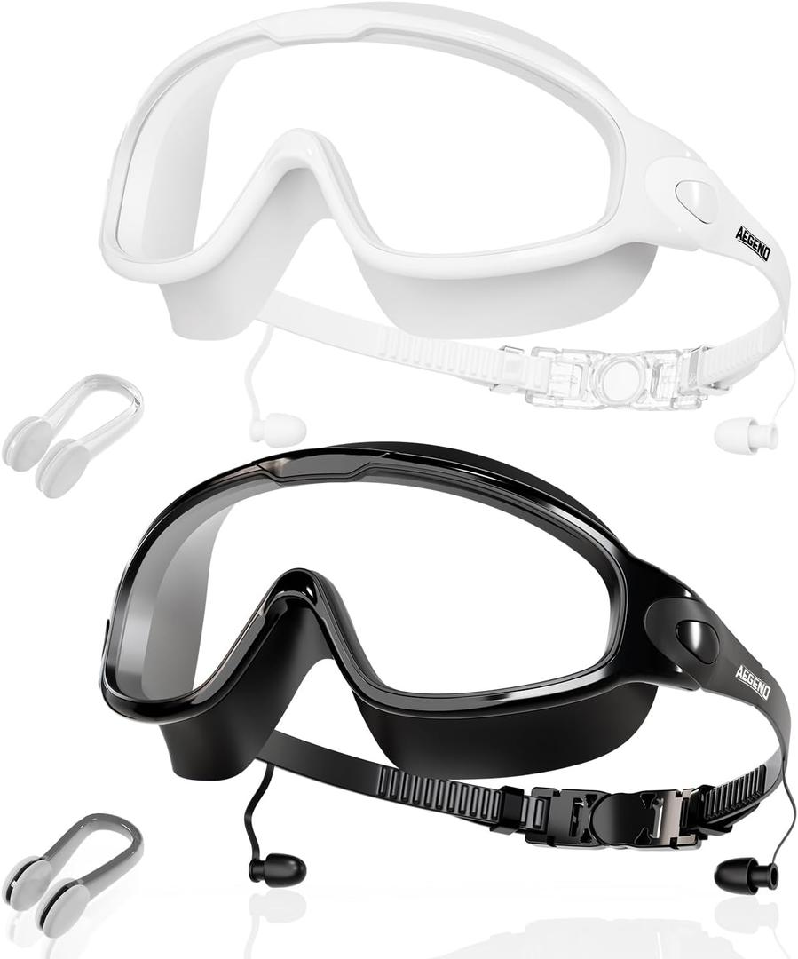 Aegend New Adult Wide View Swim Goggles, Anti-Fog/UV No Leak Swimming Goggles with Ear Plugs for Men & Women