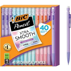BIC Xtra-Smooth Pastel Mechanical Pencils with Erasers, Medium Point (0.7mm), 39-Count Pack, Bulk Mechanical Pencils for School or Office Supplies
