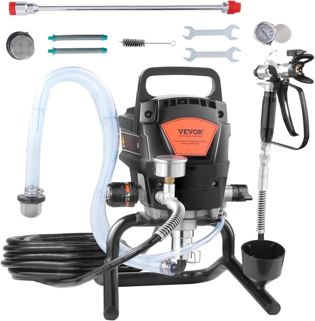 VEVOR 950W Stand Airless Paint Sprayer, 3000PSI High Efficiency Electric Airless Sprayer, Handheld Paint Sprayers for Home Interior and Exterior Furniture and Fences, Fine and Even Painting Effect