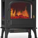 Sweetcrispy Freestanding Electric Fireplace Heater, 26 Indoor Fireplace with 3D Flame Effect, Overheating Safe Design, Energy Saving Space Heater with 12H Timer&Remote for Living Room, Bedroom, Black