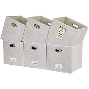 DECOMOMO Felt Storage Bins, 13 inch Cube Storage Bins with Labels for Organization (Cube 13" / 6pcs, Beige)