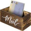 MyGift Mail Holder Storage Organizer Box Rustic Brown Wood with MAIL Script Design, Desktop Letters, Bills, Notes and Postcard Bin for Home Office Dorm Room