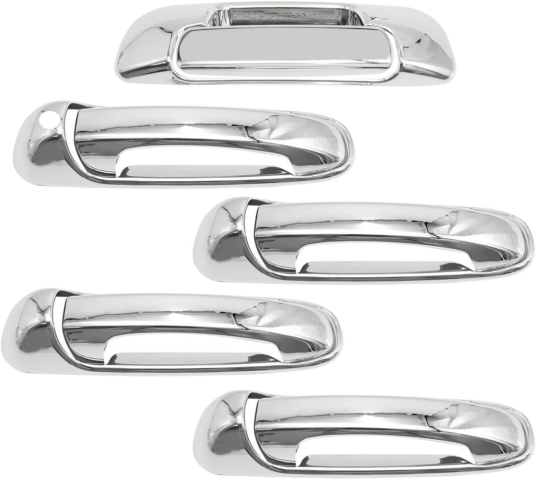 Anxingo 4 Pcs Car Door Handles and 1 Pcs Rear Tailgate Handle Cover Trims, Replacement for Dodge Ram 1500 Pickup 2002-2008, 2500 HD 3500 HD Pickup 2003-2009