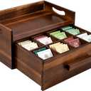 Acacia Wood Tea Bag Organizer Drawer with 12 Compartments, Premium Wooden Tea Box Storage Caddy & Multi Functional Countertop Tea Station