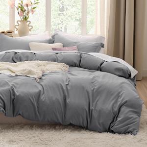 Bedsure Grey Duvet Covers Queen Size - Prewashed Cotton-Like Polyester Duvet Cover, Soft Queen Duvet Cover Set 3 Pieces with Zipper Closure, 1 Duvet Cover 90x90 inches and 2 Pillow Shams (04 - Grey (No Comforter))