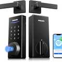 Philips Wi-Fi Smart Lock with Handles, WiFi Keyless Entry Front Door Lock Set, Keypad Deadbolt with Handle App Fingerprint Code Unlocking, Auto Locking, Built-in WiFi, Remote Control & Voice Unlock,WiFi Lock Set, Matte Black