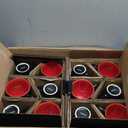 MIAMIO - Set of 6 Stoneware Coffee Mugs 12 Ounce/Cup Set - Le Papillon Collection (Black-Red)