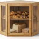 Corner Bread Box for Kitchen Countertop: Bamboo Storage Container for Homemade Bread, Two Layer Breadbox under Cabinet Mount, Large Bread Holder for Kitchen Counter, Pantry Shelf