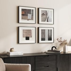 Framed Neutral Abstract Wall Art Set, 4 Piece Modern Color Blocks Hanging Prints Picture, Tan Gray and White Painting Decor for Entryway Bedroom Living Room Hall Staircase 12x12 Inch