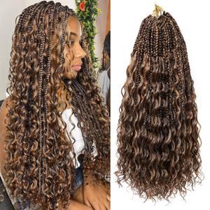 Eerya 8 Packs Boho Goddess Box Braids Crochet Hair for Black Women 18 inch Pre-looped Bohemian Crochet Box Braids With Curly Ends Synthetic Crochet Hair Extensions (18 inch, P4/30)