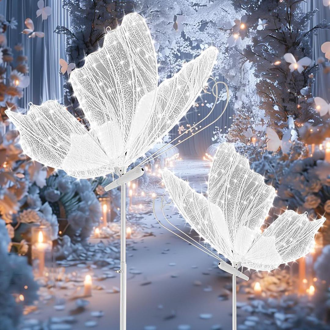 2Pcs Wedding Butterfly Floor Lamp, Romantic Butterfly Lights, 23.6In Movable Atmosphere Decoration Lighting, for Banquet, Birthdays, Party, White