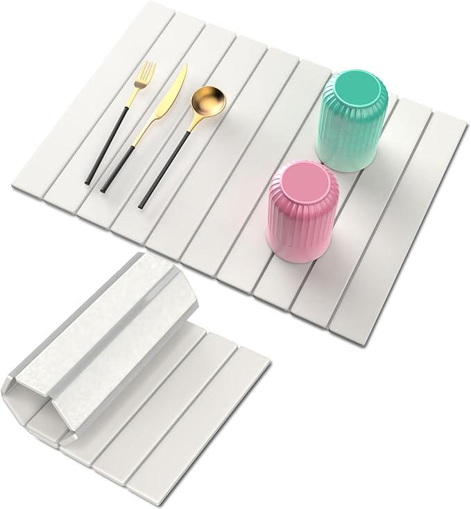 Stone Drying Mat for Kitchen Counter W/ Tote Bag, Large Stone Dish Drying Mat Foldable, Absorbent Diatomaceous Quick Dry Stone Mat Kitchen Dishes Bottles Cups Bathroom Any Countertop 23" x 15.3"