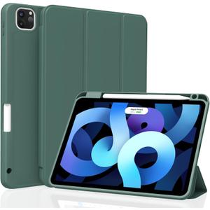 Case for iPad Pro 11 inch (M4 2024) 5th Generation, Smart Auto Sleep/Wake Slim Cover (Model: A2836/A2837/A3006), Soft TPU Back Case with Pencil Holder for iPad Pro 11" 2024, Dark Green