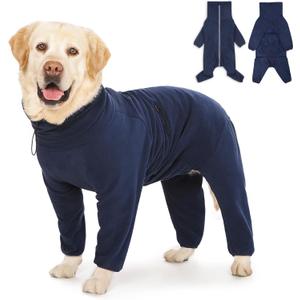 Dog Winter Coat for Large Medium Small Dogs, Warm Fleece High Collar Full Body Dog Jumpsuit Comfortable Onesie Apparel (Dark Blue, 5X-Large) 