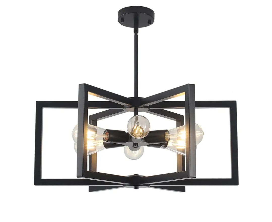 Modern Farmhouse Chandelier, 23.6'' Large Black Chandelier Light Fixture Industrial Geometric Chandeliers for Dining Room Entryway Living Room Kitchen (6 Lights, E26)