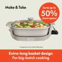 bella Make & Take Electric Skillet, Fits-anywhere kitchenware, EverGood Ceramic Coating, Adjustable Temperature & Dishwasher-Safe Tempered Glass Lid, Cast Aluminum Base, 1200 Watt, Oatmilk