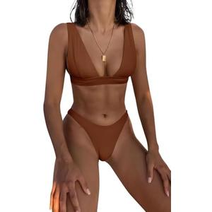 Bathing Suits for Women Deep V Neck Sexy Two Piece Bikini Sets for Women Thong Halter Cheeky Swimsuit, M