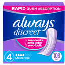 Always Discreet Adult Incontinence Pads for Women, Moderate Absorbency, Regular Length, Postpartum Pads, 108 CT (Packaging May Vary)