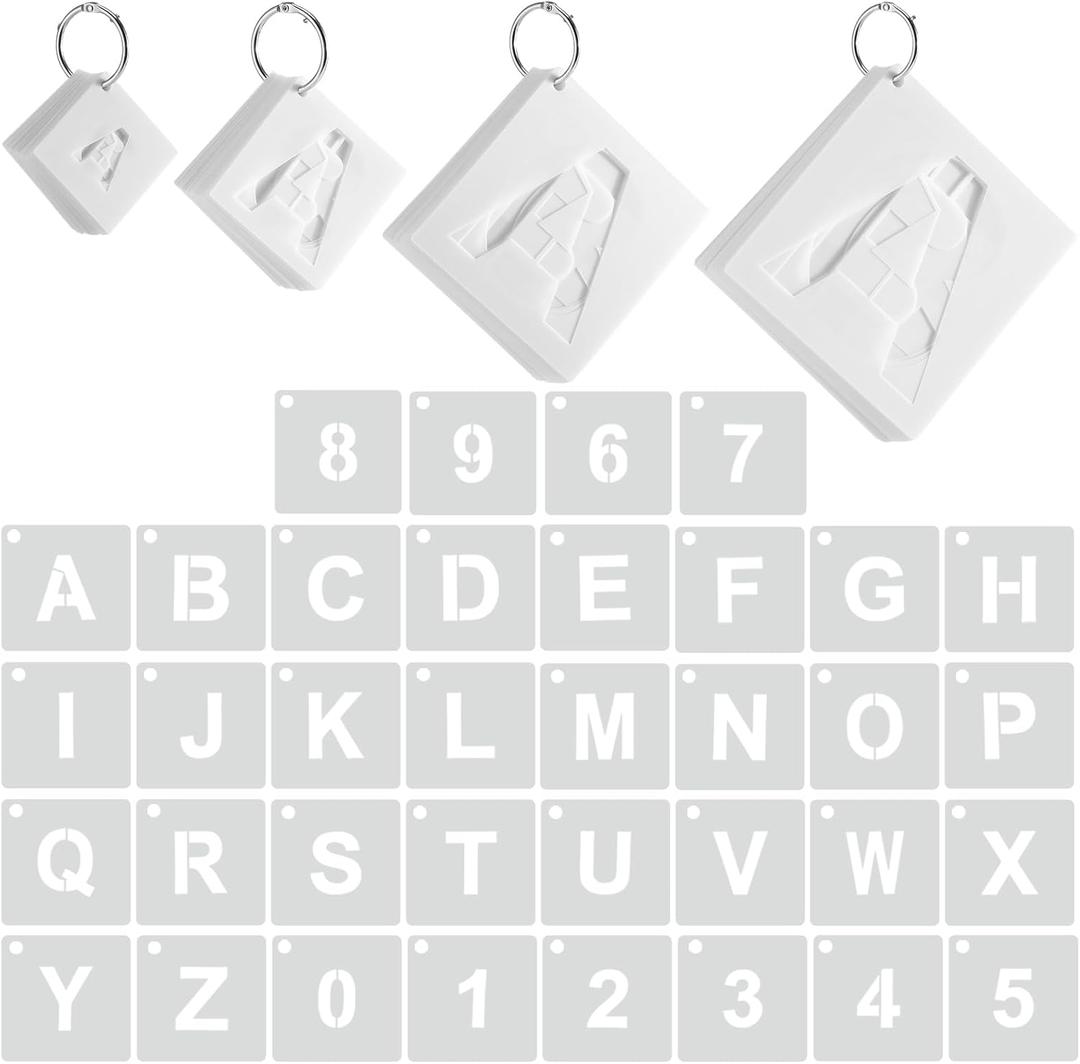 Affrolling 144 Pcs Letter and Number Stencils 4 Sizes Alphabet Number Templates Reusable Plastic Stencils for Painting on Wood, Walls, Signs(1,2,3,4 Inch,Regular)