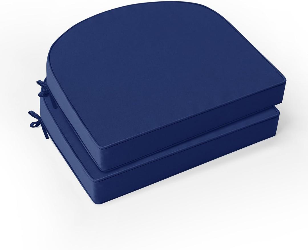Outdoor Round Corner Seat Cushion, 17"x16"x2", Set of 2, Non Slip Seat Cushion Pads with Removable Cover for Patio Furniture, Garden Yard Lawn, Navy