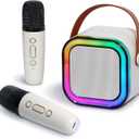 Mini Karaoke Machine for Kids with 2 Wireless Microphones and Lights, Bluetooth Connect Phone to Sing, 4-12+ Year Old Girl Boy Birthday Gifts